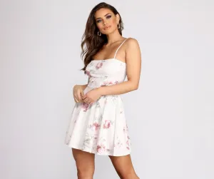 Floral Fun Tie Charming Back Skater Dress