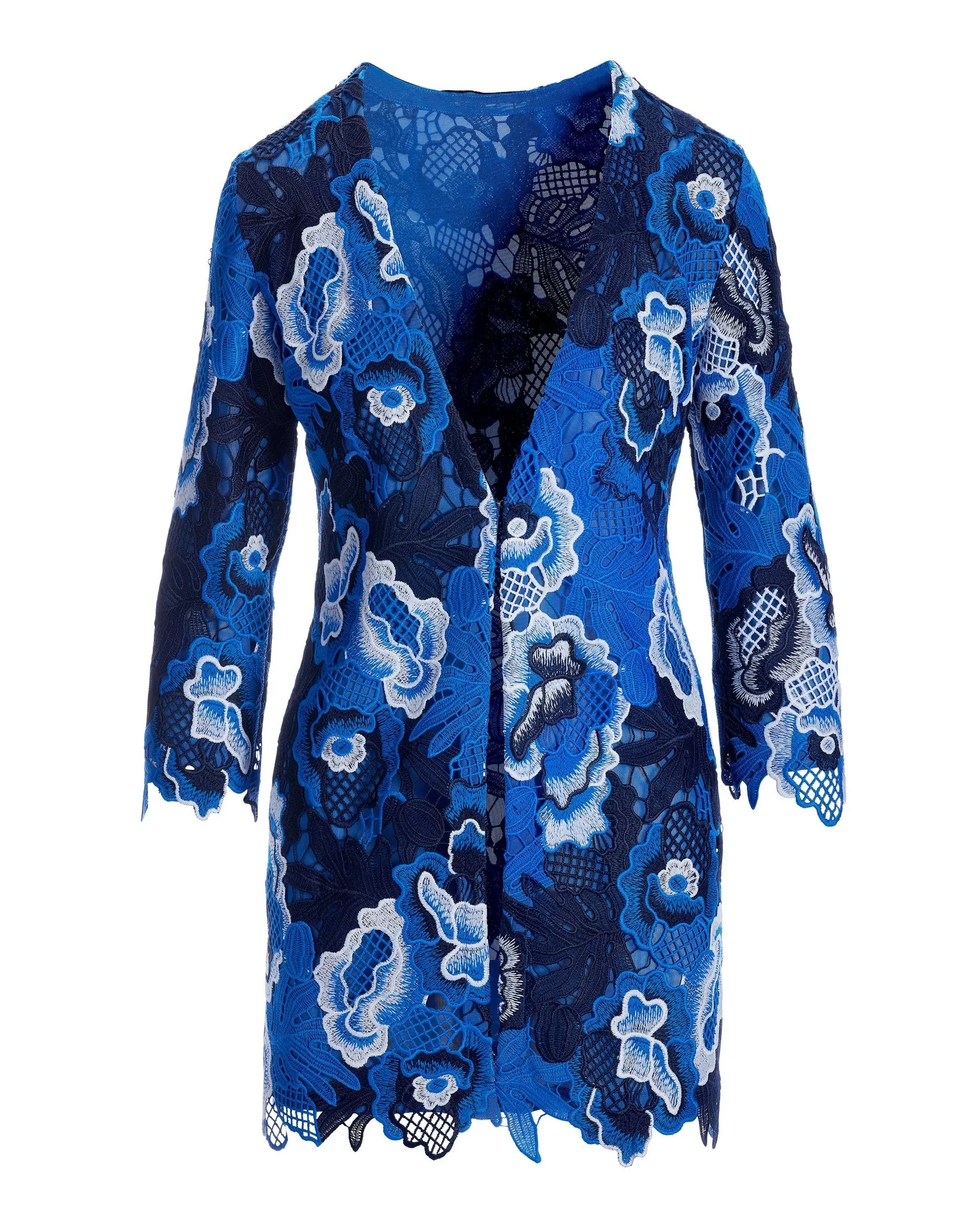Floral Lace Hip Length Duster Blue Multi