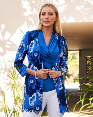 Floral Lace Hip Length Duster Blue Multi