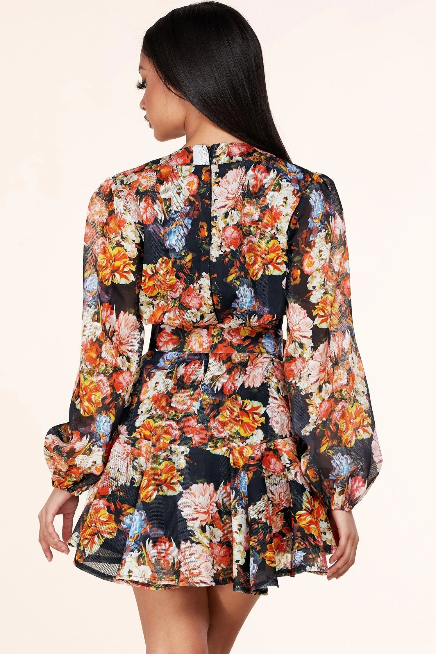 FLORAL PRINT V-NECKLINE MINI DRESS