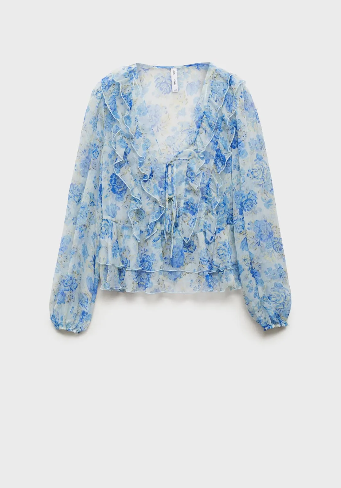 Floral Ruffled Blouse - Light/pastel Blue
