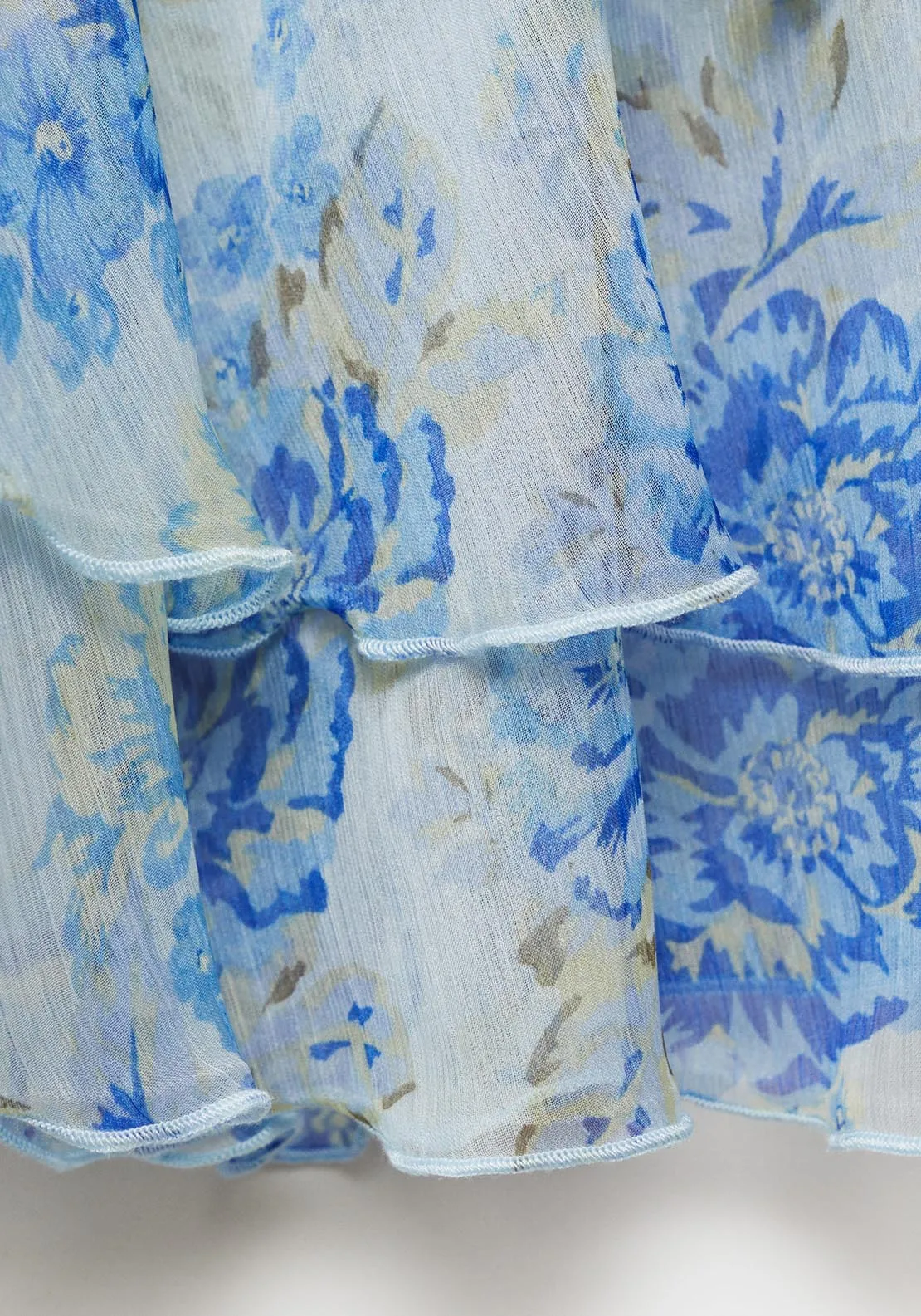 Floral Ruffled Blouse - Light/pastel Blue