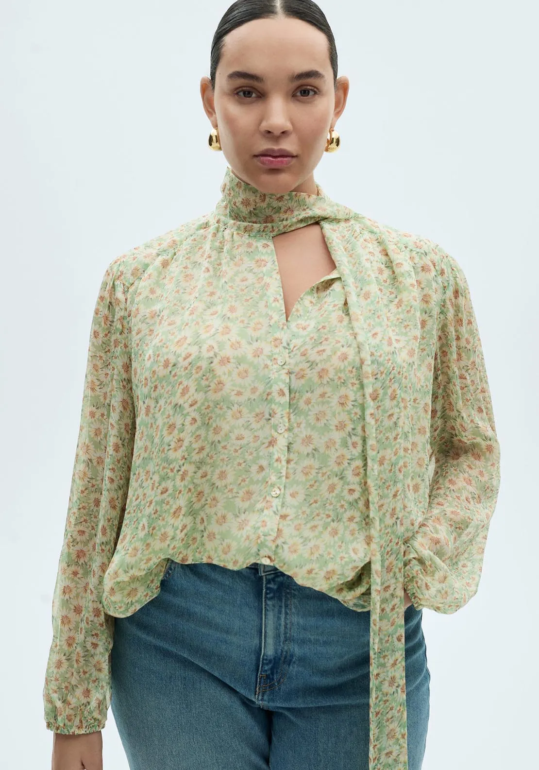 Floral tie blouse - Green