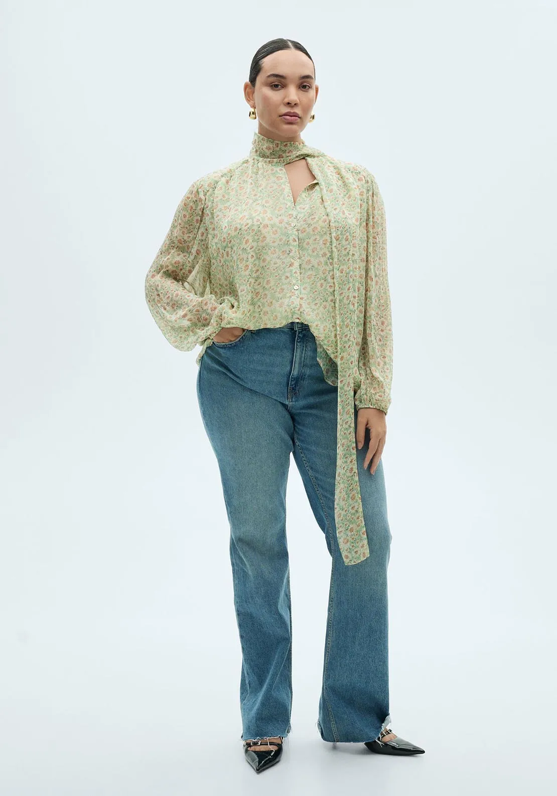 Floral tie blouse - Green
