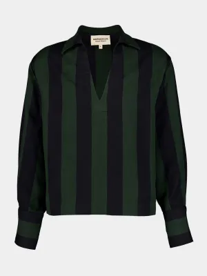 Forest Noir Striped V-Neck Blouse