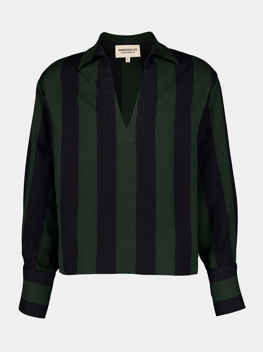 Forest Noir Striped V-Neck Blouse