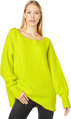 Free People Moira Slouchy Two-Tone Boucle Tunic Sweater Citron Sun Combo MD (Women's 8-10)