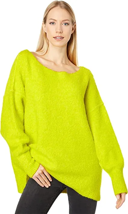 Free People Moira Slouchy Two-Tone Boucle Tunic Sweater Citron Sun Combo MD (Women's 8-10)