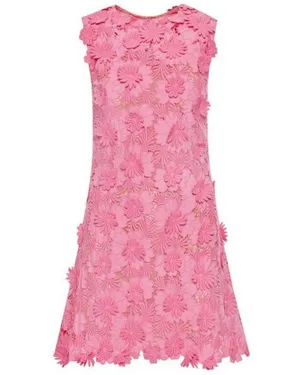 French Pink Floral Guipure Sleeveless Dress