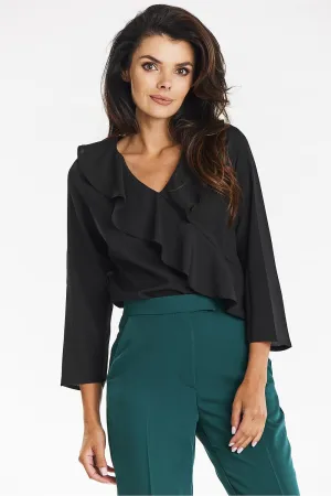 Frilled V-Neck Blouse with Ruffles