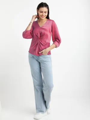 Fuschia Solid V-Neck Top