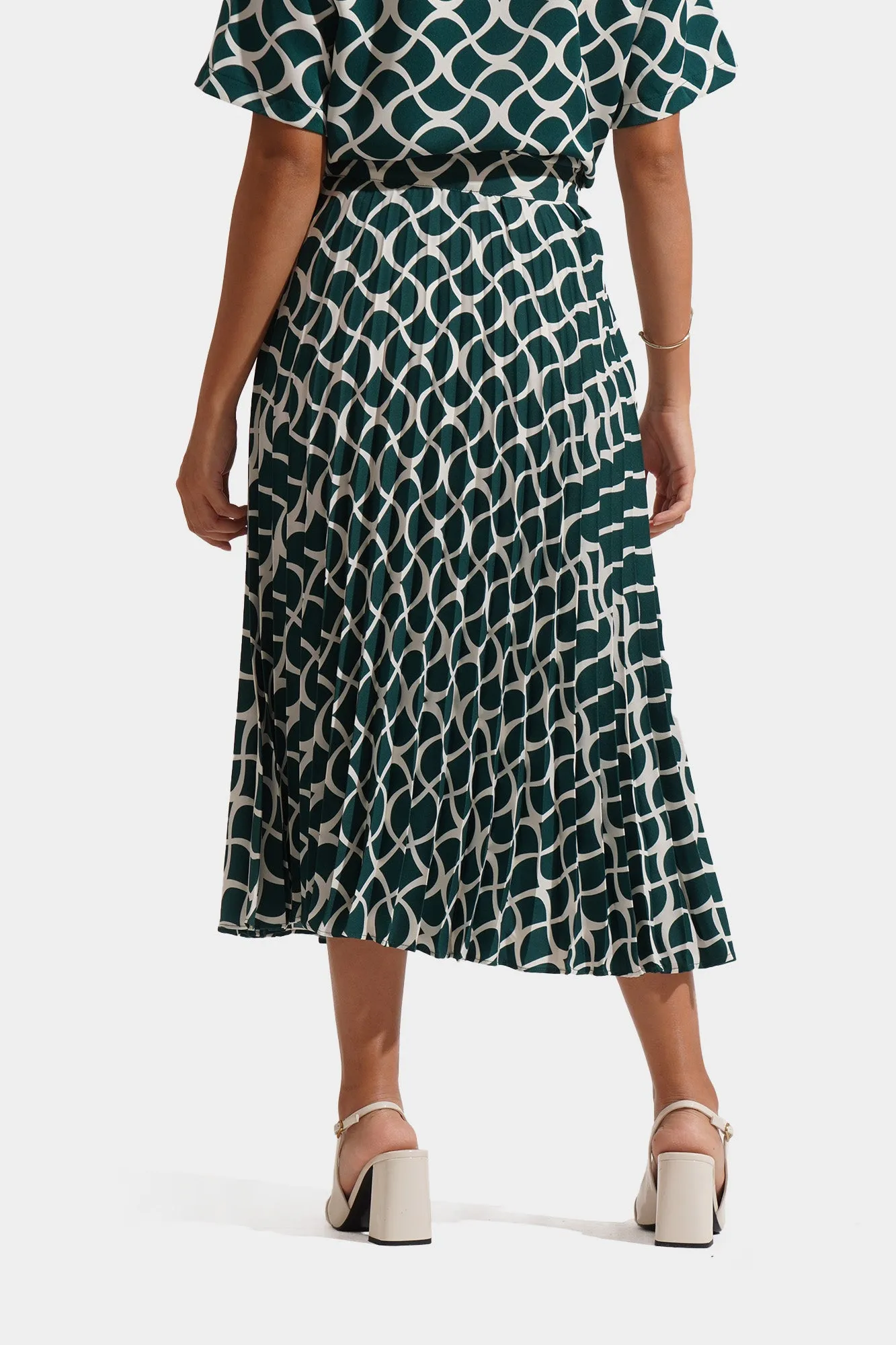 Geometric Print Pleated Midi Skirt