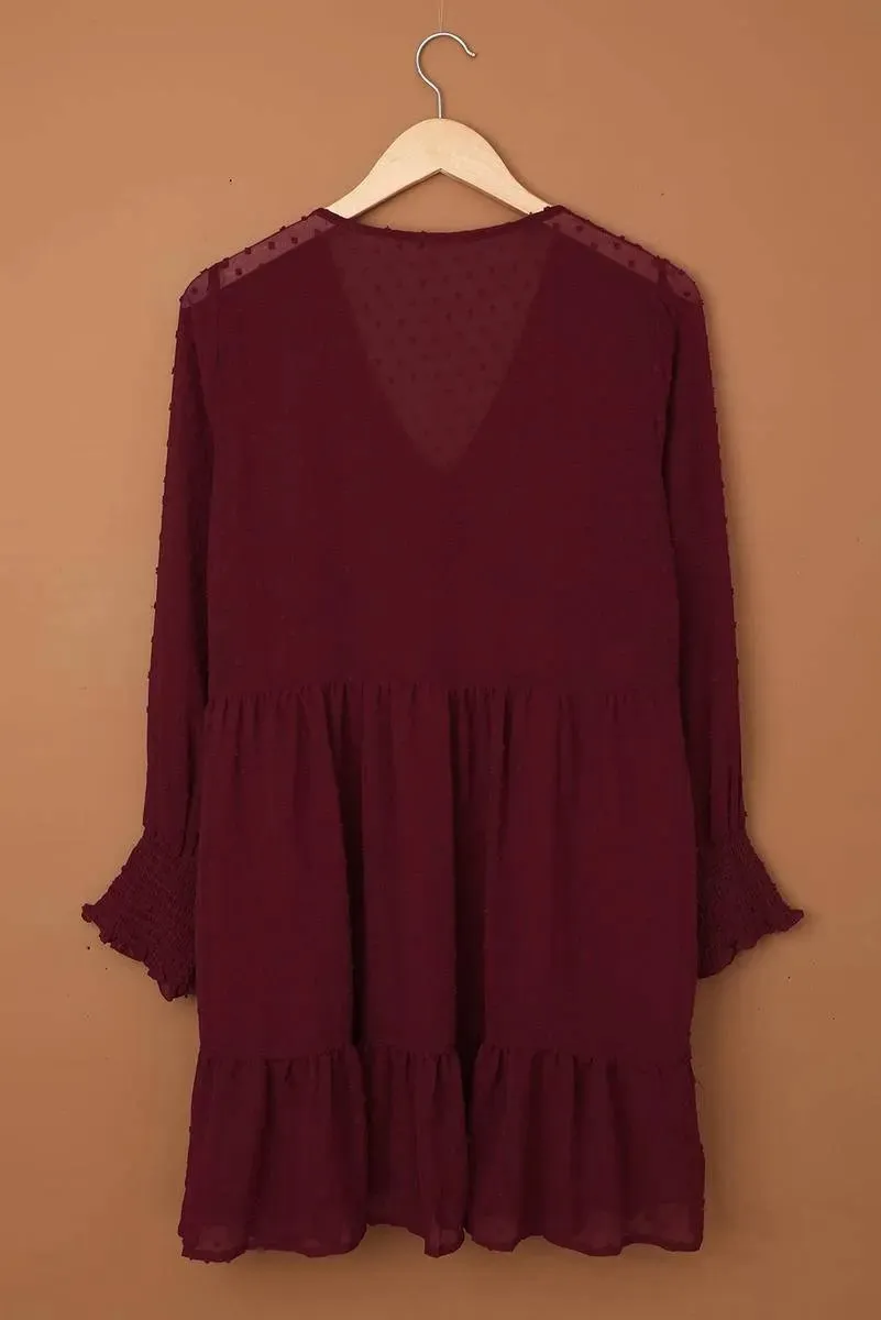 Get the perfect look with our Burgundy Empire Waist Dress