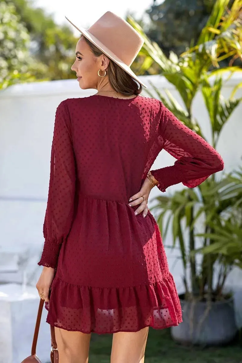 Get the perfect look with our Burgundy Empire Waist Dress
