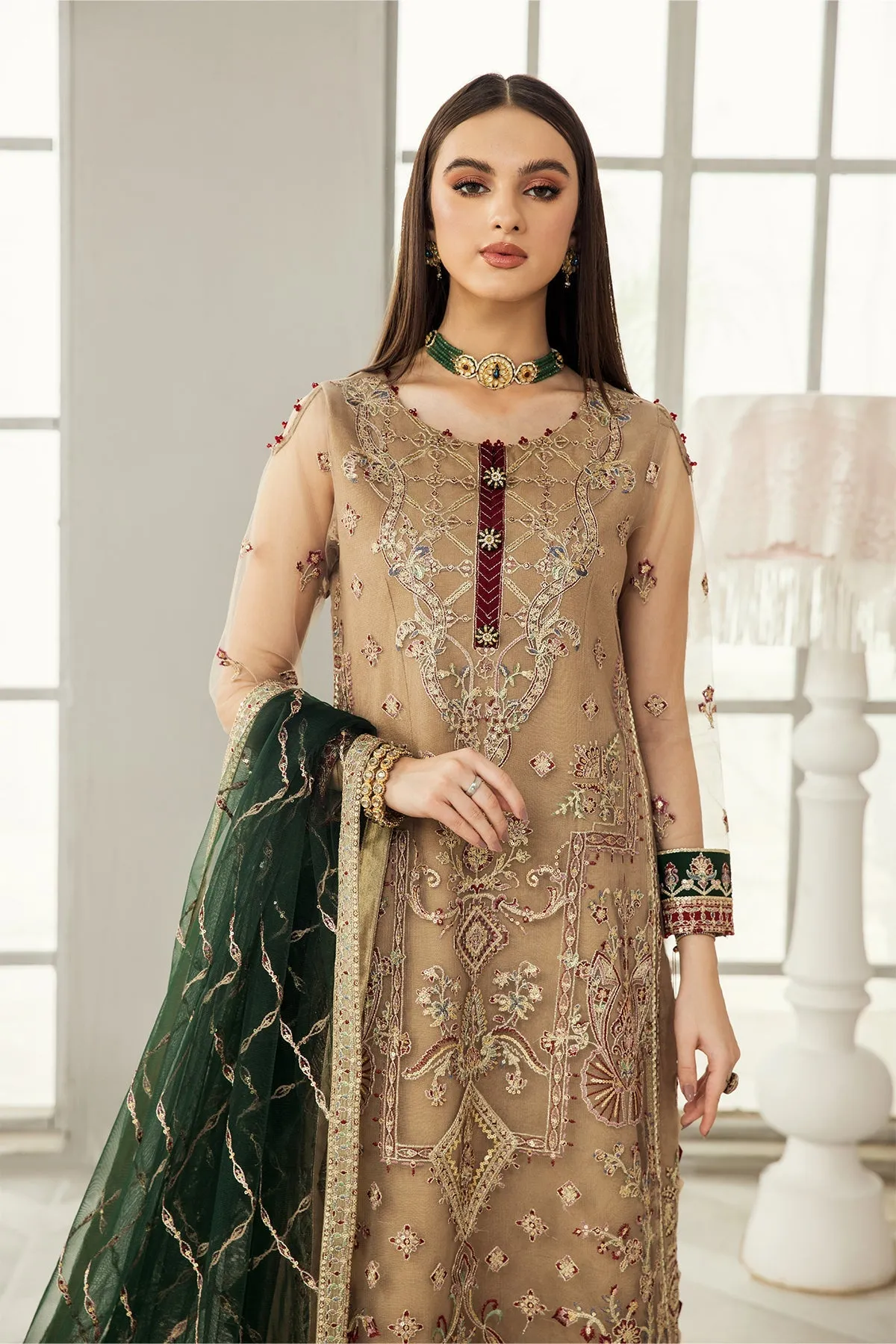 Golden Embroidered Pakistani Kameez Dupatta Wedding Dress