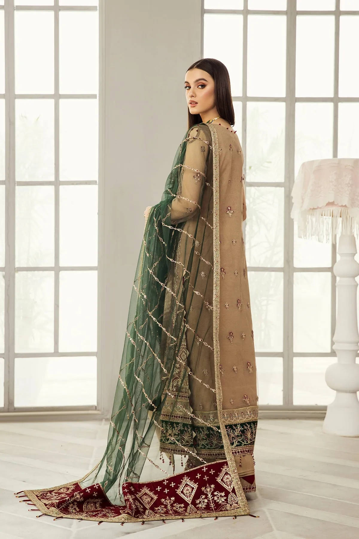 Golden Embroidered Pakistani Kameez Dupatta Wedding Dress