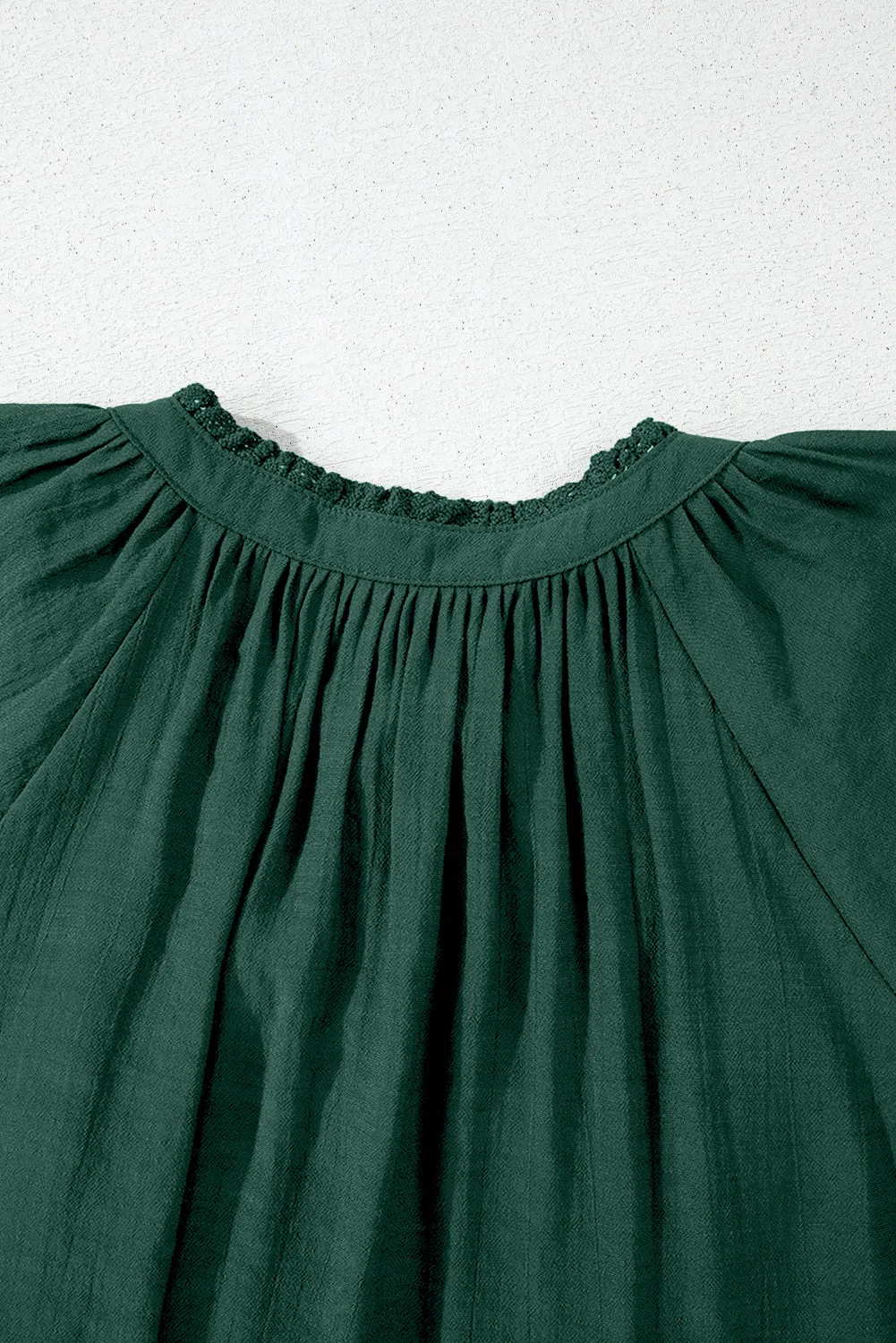 Green Bay Eyelet Embroidered Sleeve Tie V Neck Blouse