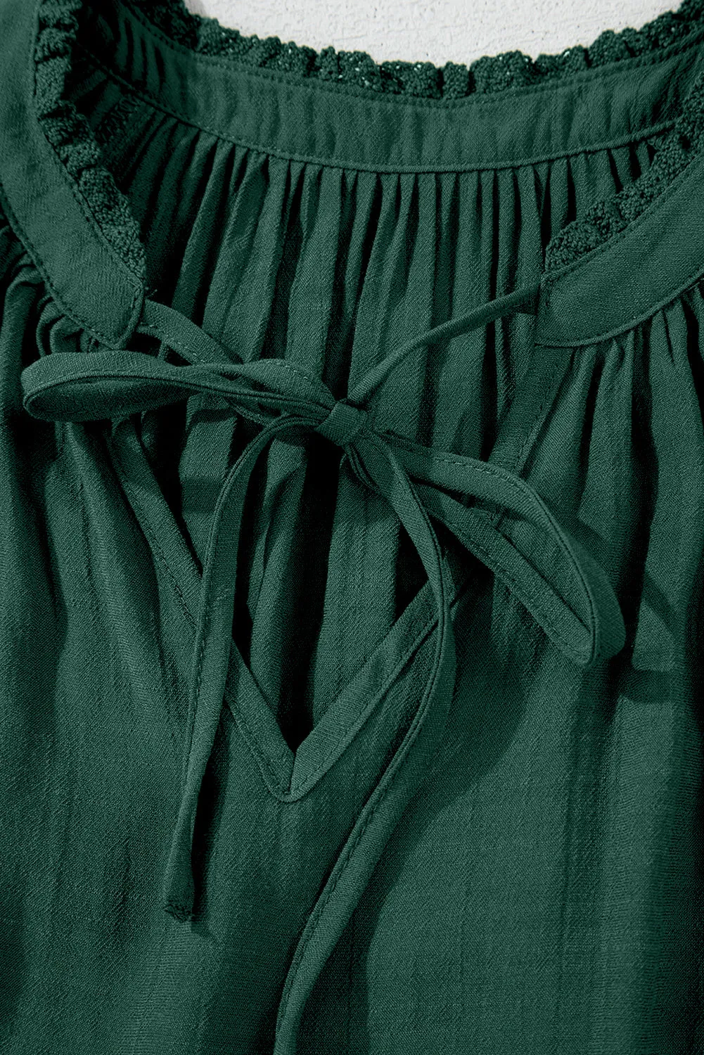 Green Bay Eyelet Embroidered Sleeve Tie V Neck Blouse