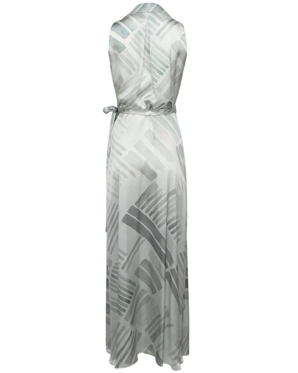 Grey and Azure Geometric Sleeveless Maxi Dress
