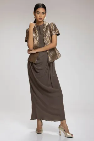 Grey Draped Midi Dress & Jacket