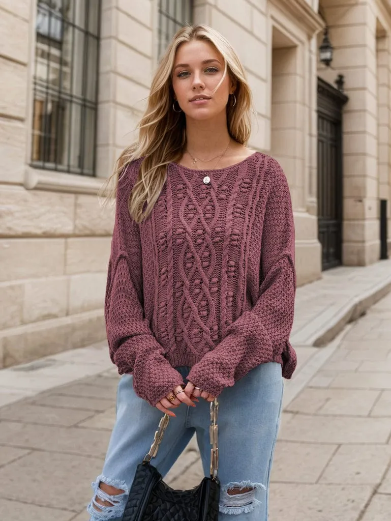 GYPSY-Round Neck Textured Long Sleeve Sweater