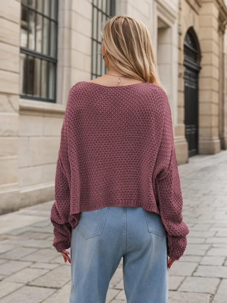GYPSY-Round Neck Textured Long Sleeve Sweater