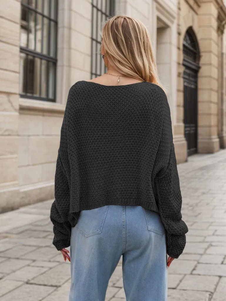 GYPSY-Round Neck Textured Long Sleeve Sweater