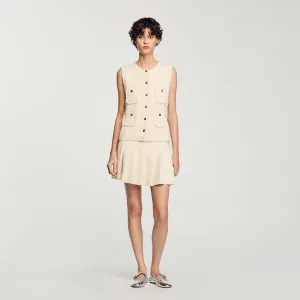 Henriette Short Tweed Pleated Skirt Ecru