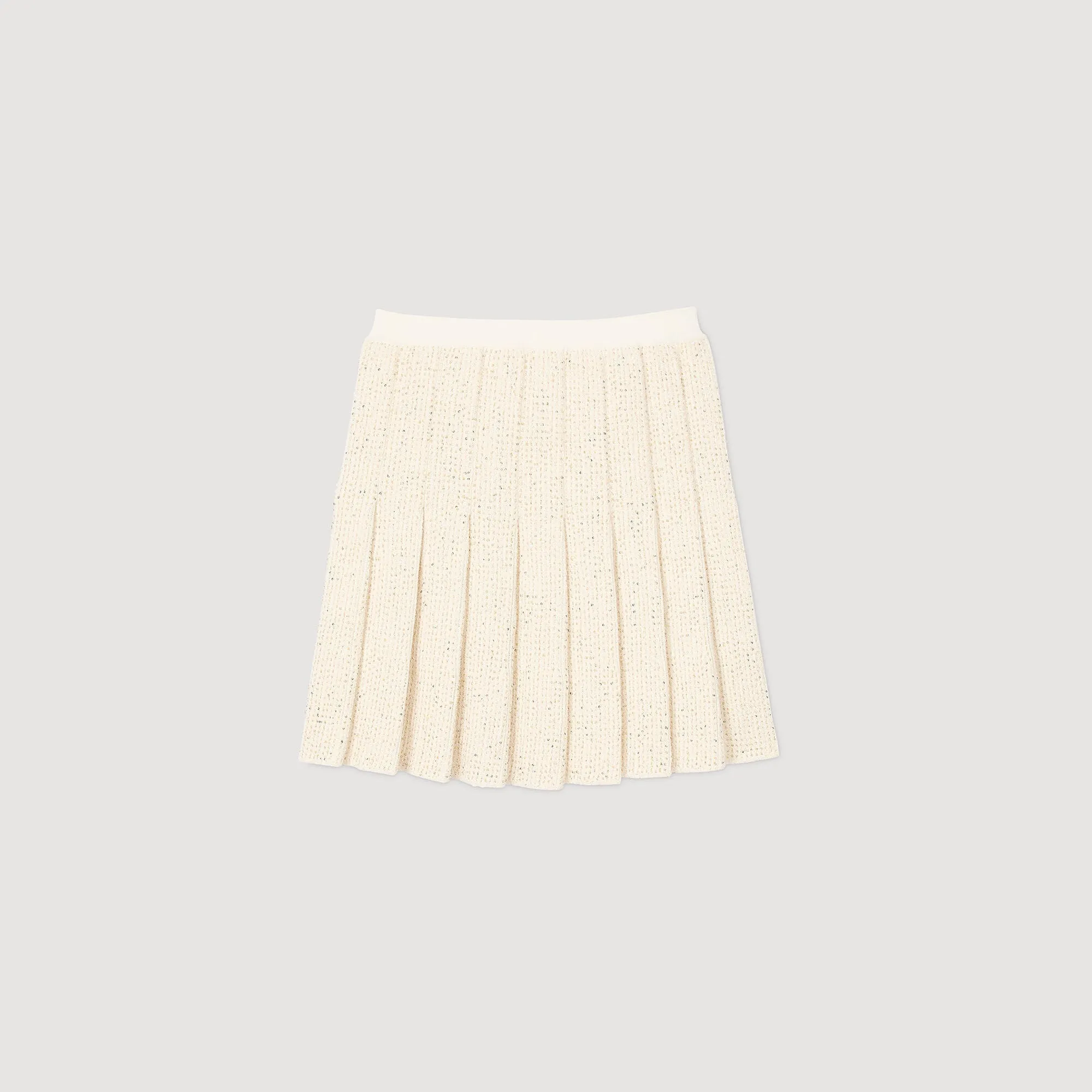 Henriette Short Tweed Pleated Skirt Ecru