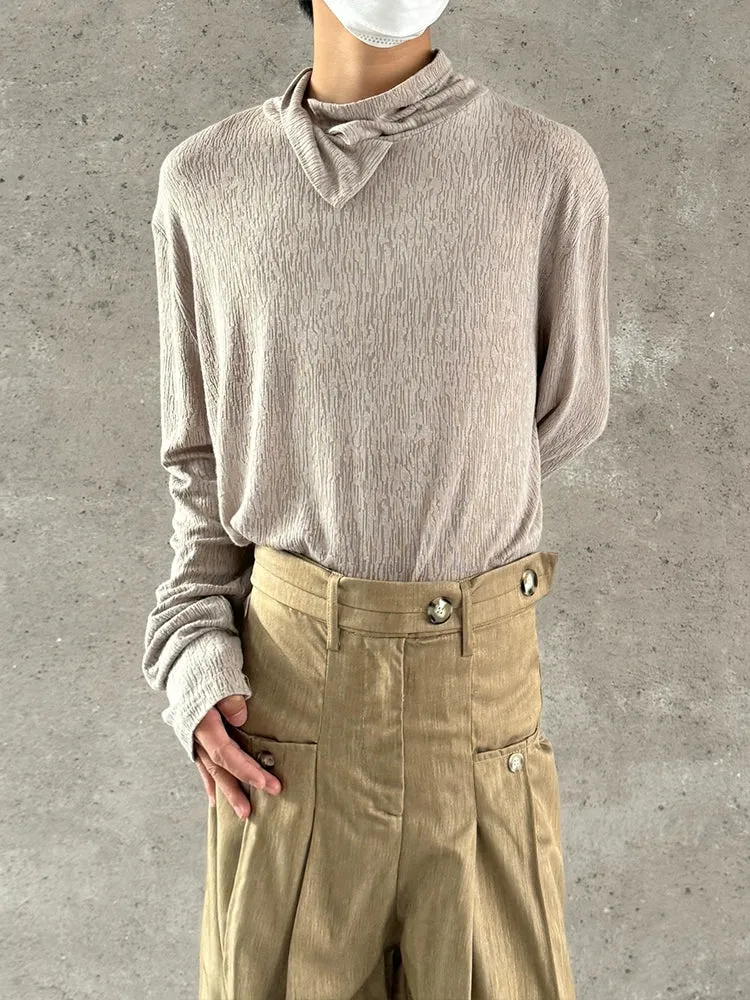 High Collar Textured Knit Pullover