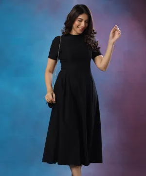 High Neck Short Sleeve Black Dress