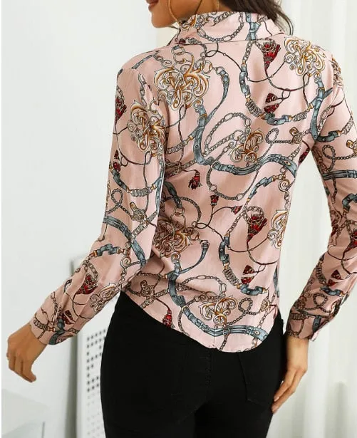 Homophony Slim Chain Women Blouses Fashion Printing Spring Autumn Blouse Shirt Elegant Casual Office Lady Streetwear Women Top