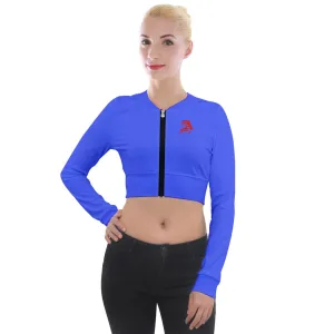 Hot Blue Long Sleeve Cropped Velvet Jacket