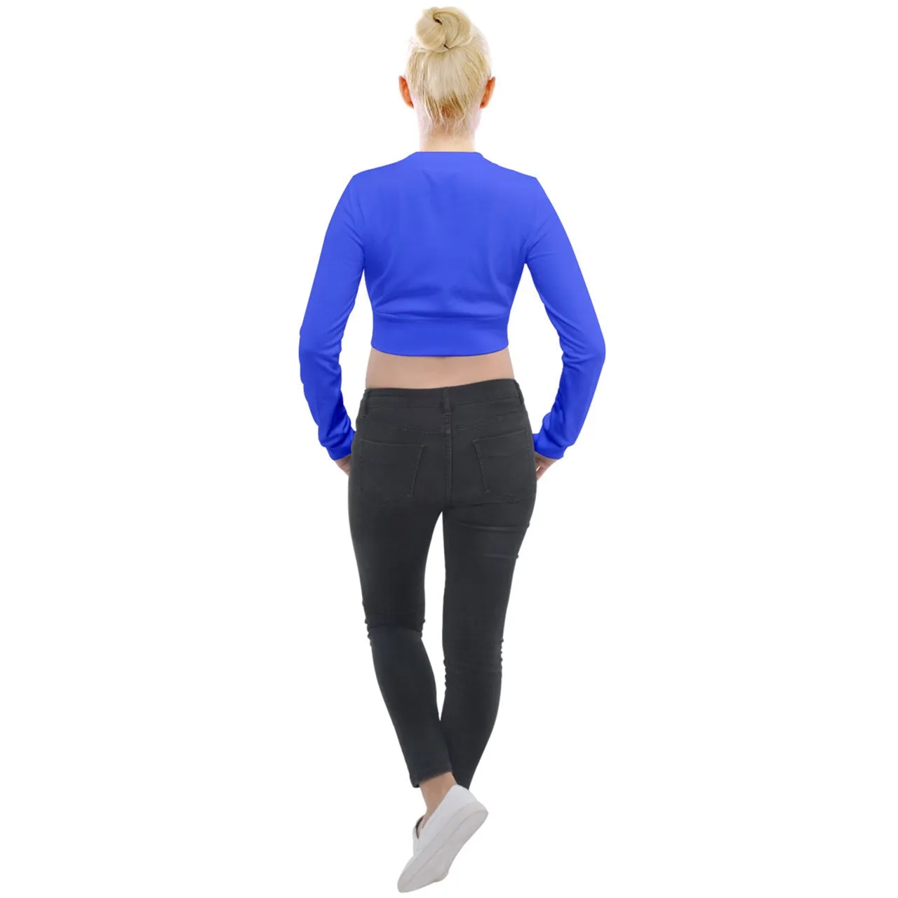 Hot Blue Long Sleeve Cropped Velvet Jacket