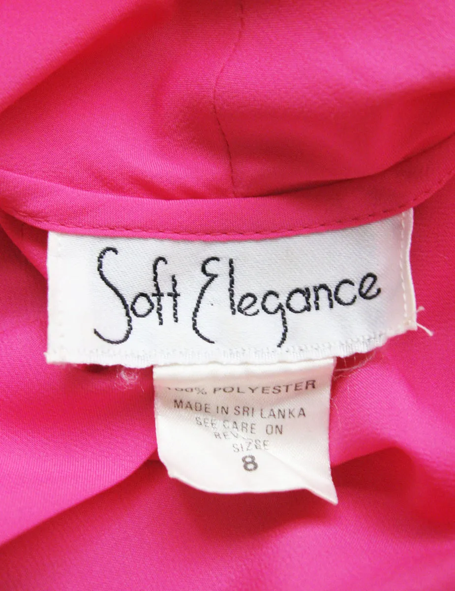 Hot Pink Blouse Bow Collar Short Sleeves