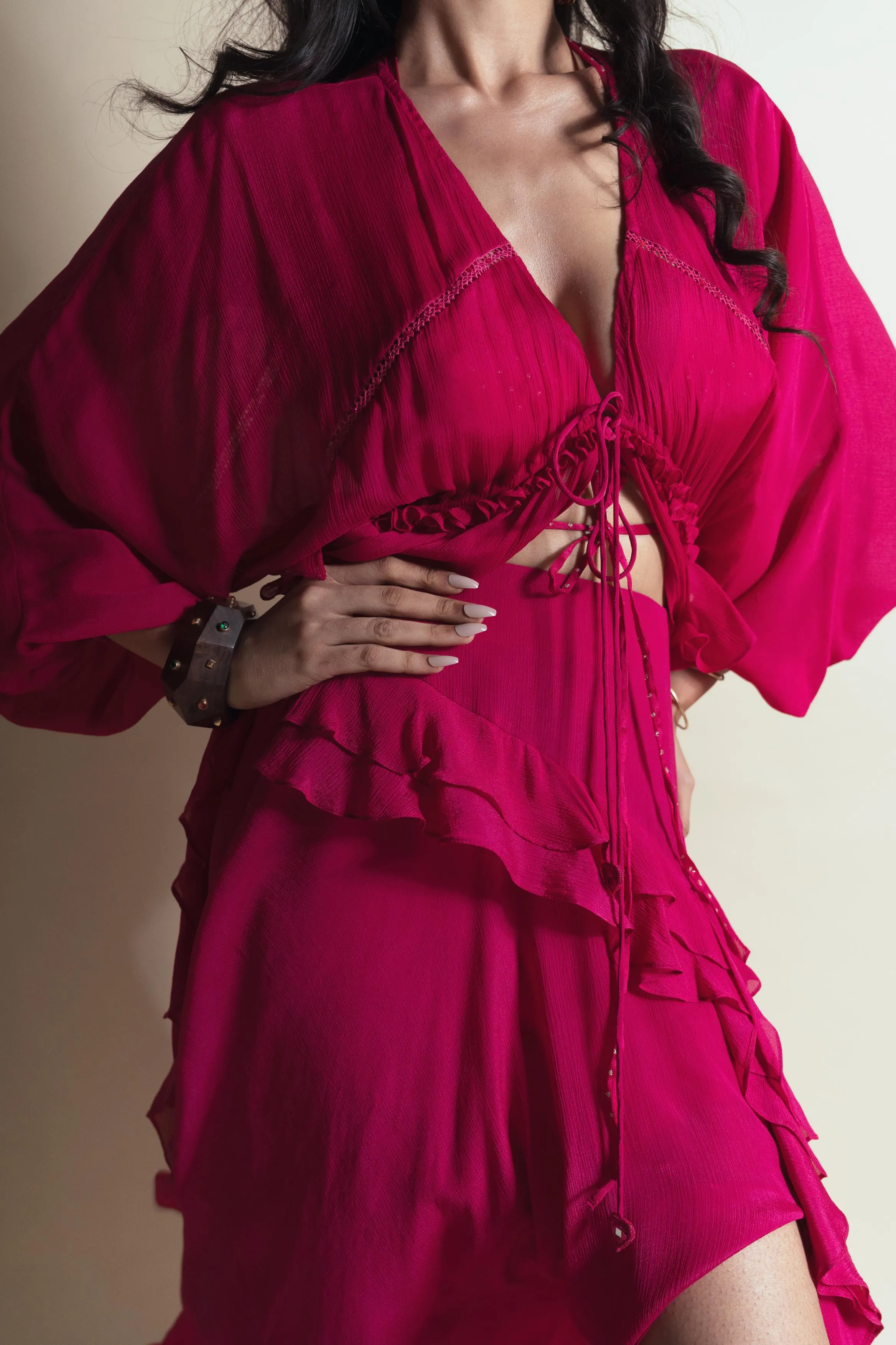 HOT STRAWBERRY CASCADE RUFFLE DUSTER