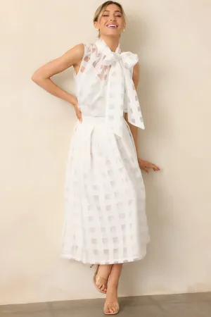 In A Perfect World White Sheer Windowpane Bow Neck Top