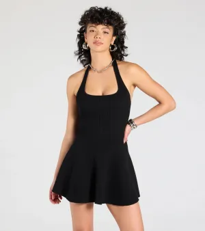 In The Cards Halter Skater Mini Dress