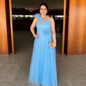 JazzHer Customized Modern Style Net Pleat Flower One-shoulder Long Dresses Cocktail Dresses Pastrol Unisex Chinese Style Formal Casual S (PRE-ORDER)