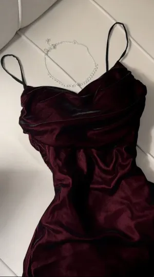 JazzHer Elegant A Line Straps Burgundy Satin Long Prom Dresses Party Dresses (PRE-ORDER)