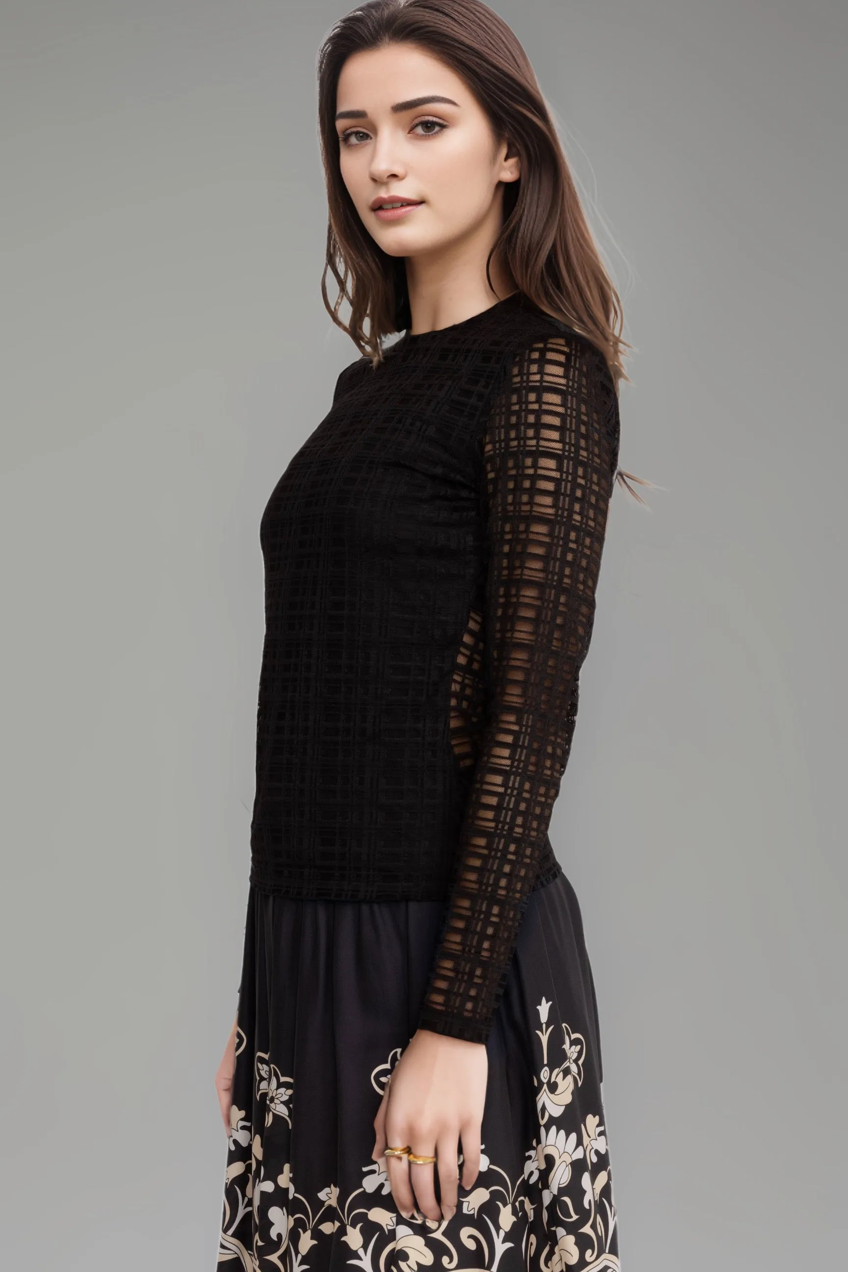 Johnny Was Jade Black Plaid Natalie Long Sleeve Mesh Tee L12124-6