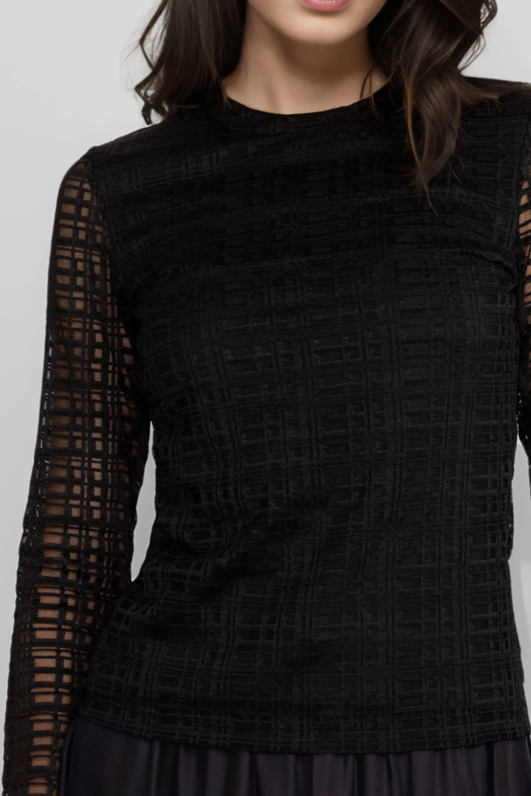 Johnny Was Jade Black Plaid Natalie Long Sleeve Mesh Tee L12124-6