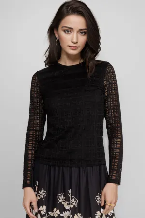 Johnny Was Jade Black Plaid Natalie Long Sleeve Mesh Tee L12124-6