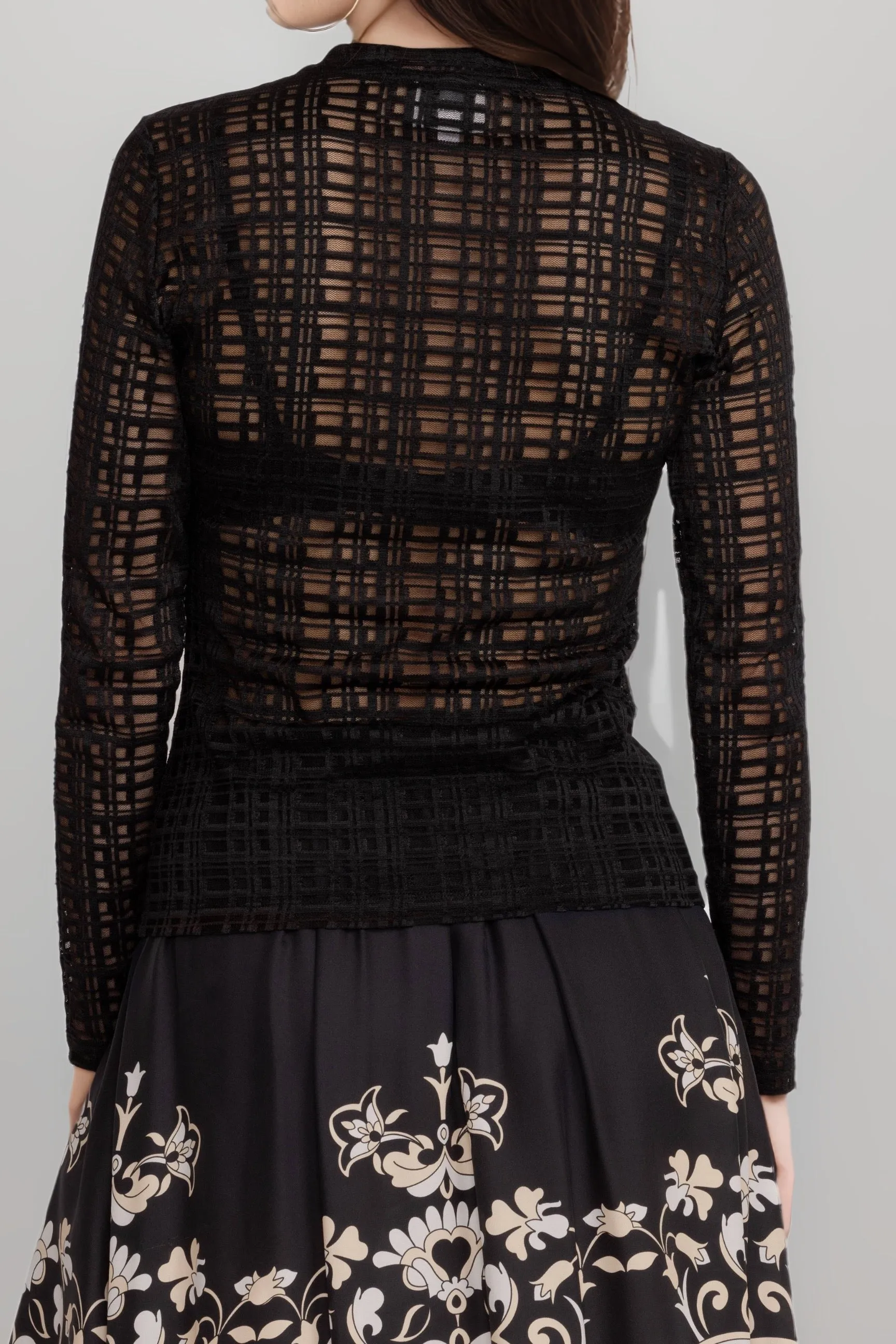 Johnny Was Jade Black Plaid Natalie Long Sleeve Mesh Tee L12124-6