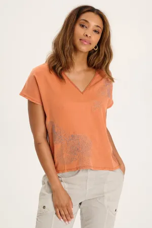 Jolina Twill V-Neck Embroidered Tee