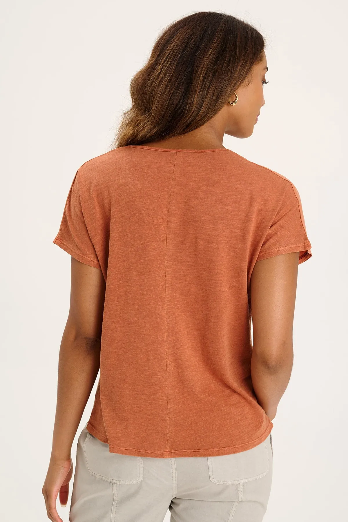 Jolina Twill V-Neck Embroidered Tee