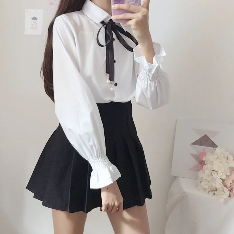 Kawaii Bow White Blouse
