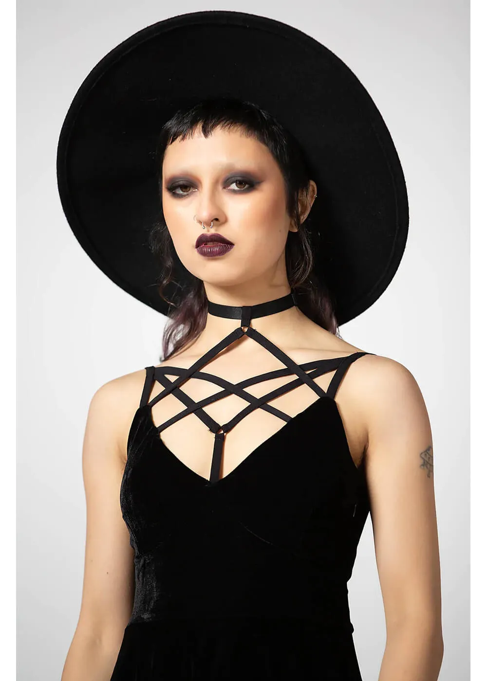 Killstar Magica Velvet Pentagram Skater Dress Black