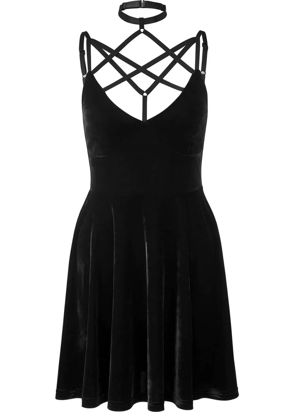 Killstar Magica Velvet Pentagram Skater Dress Black