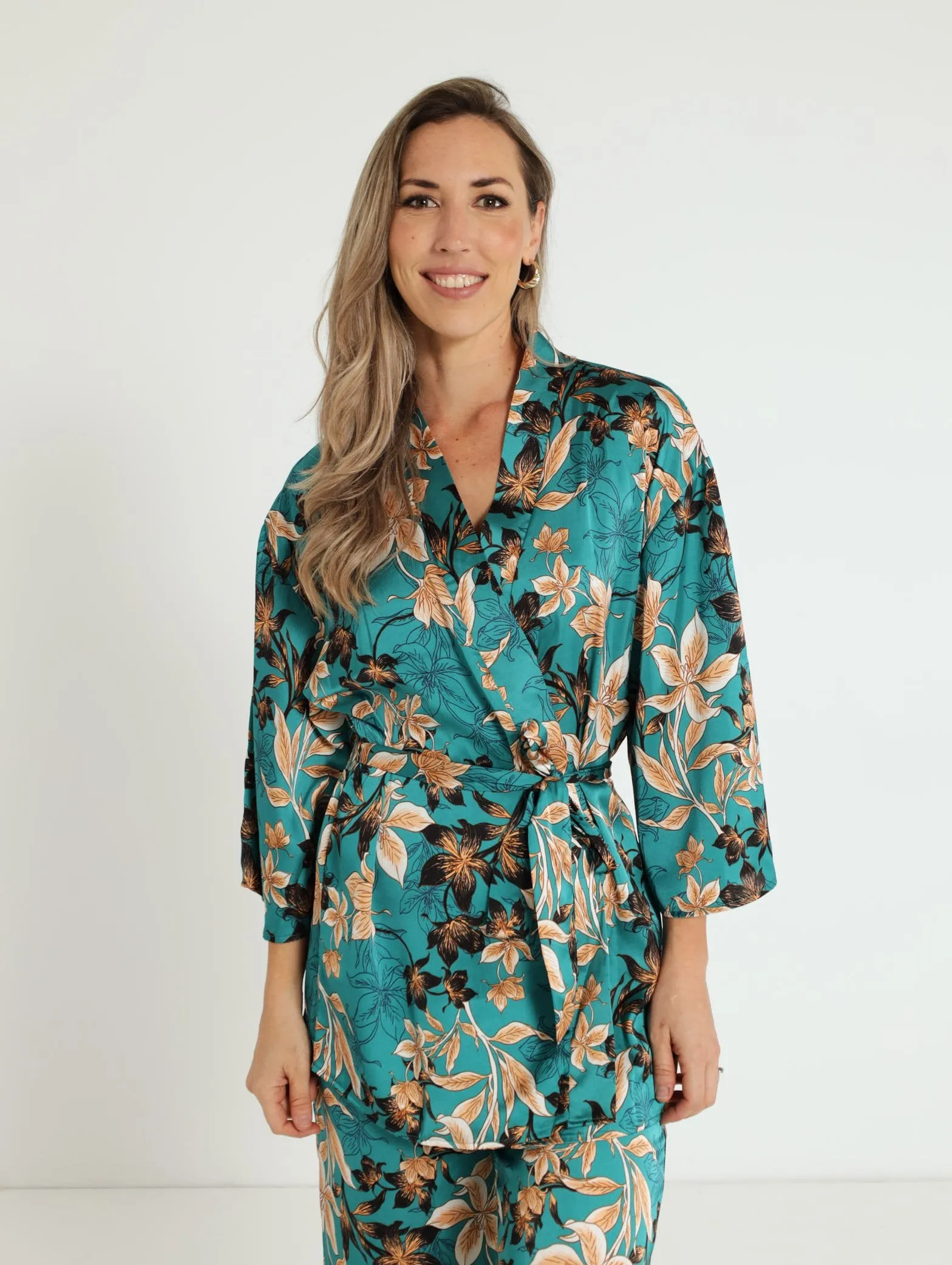 Kimono With Tie Up - Teal
